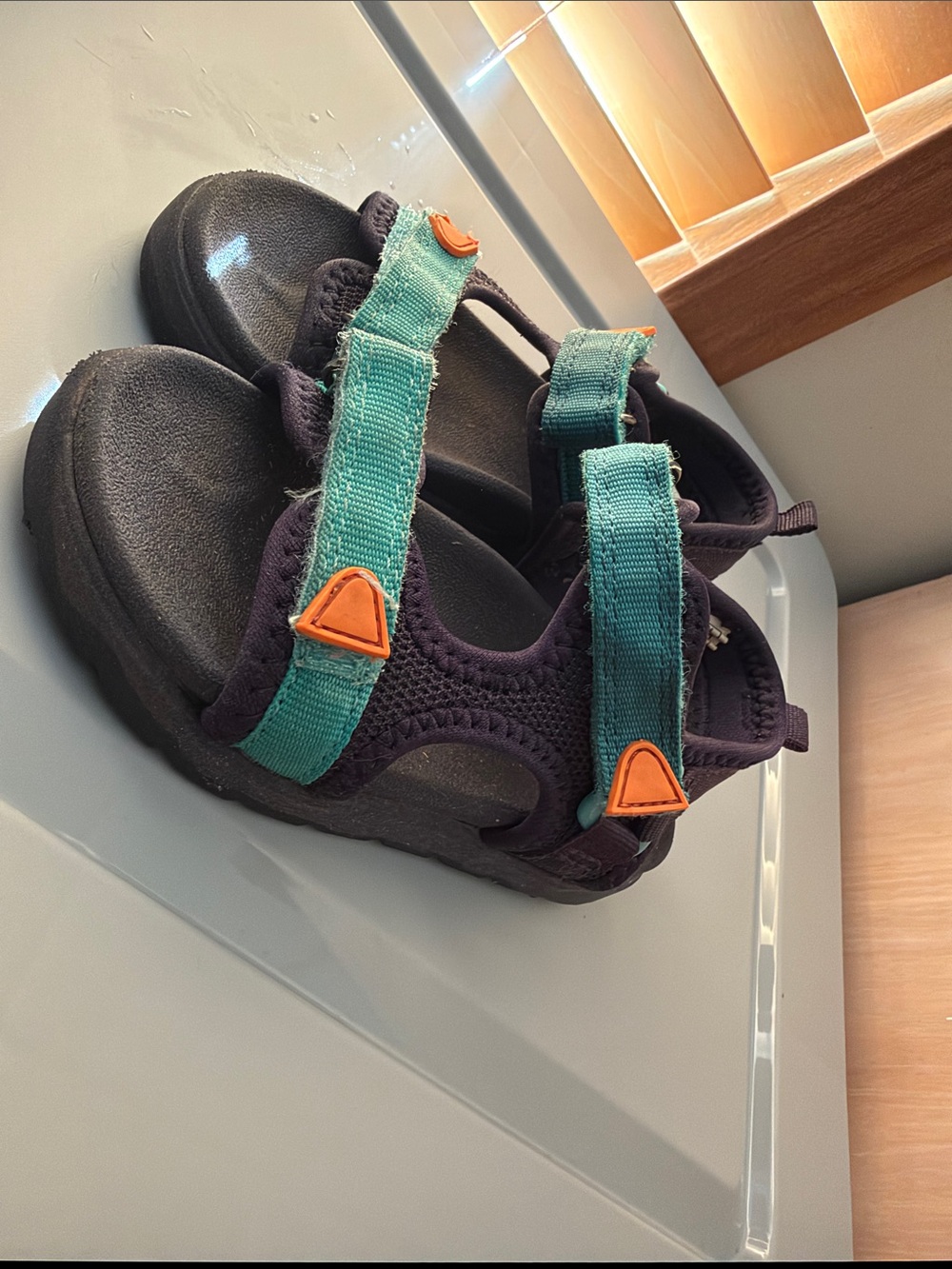 Kids Teal and Black Adjustable Strap Sandals